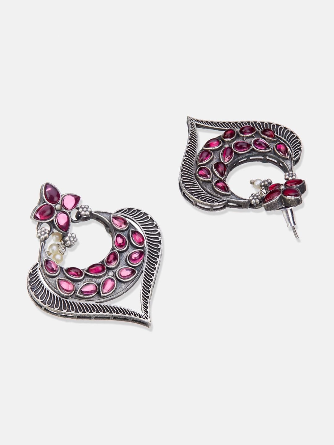 ATIBELLE Set of 2 Gold-Silver Plated Kundan-Studded Brass Contemporary Chandbalis