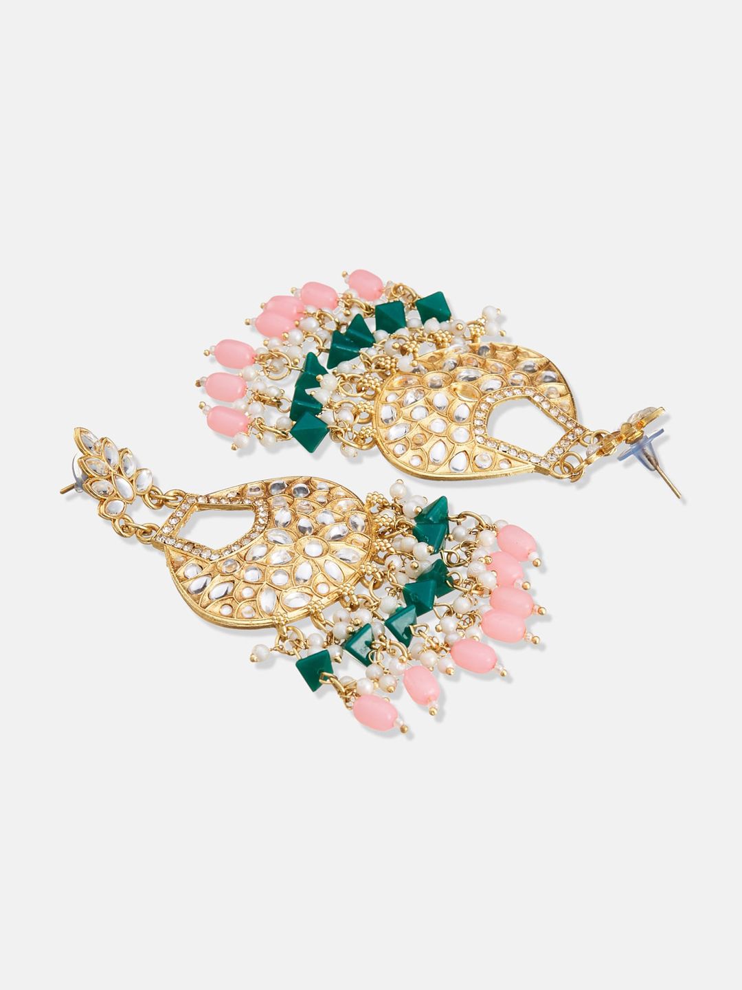 ATIBELLE Set of 2 Gold-Silver Plated Kundan-Studded Brass Contemporary Chandbalis