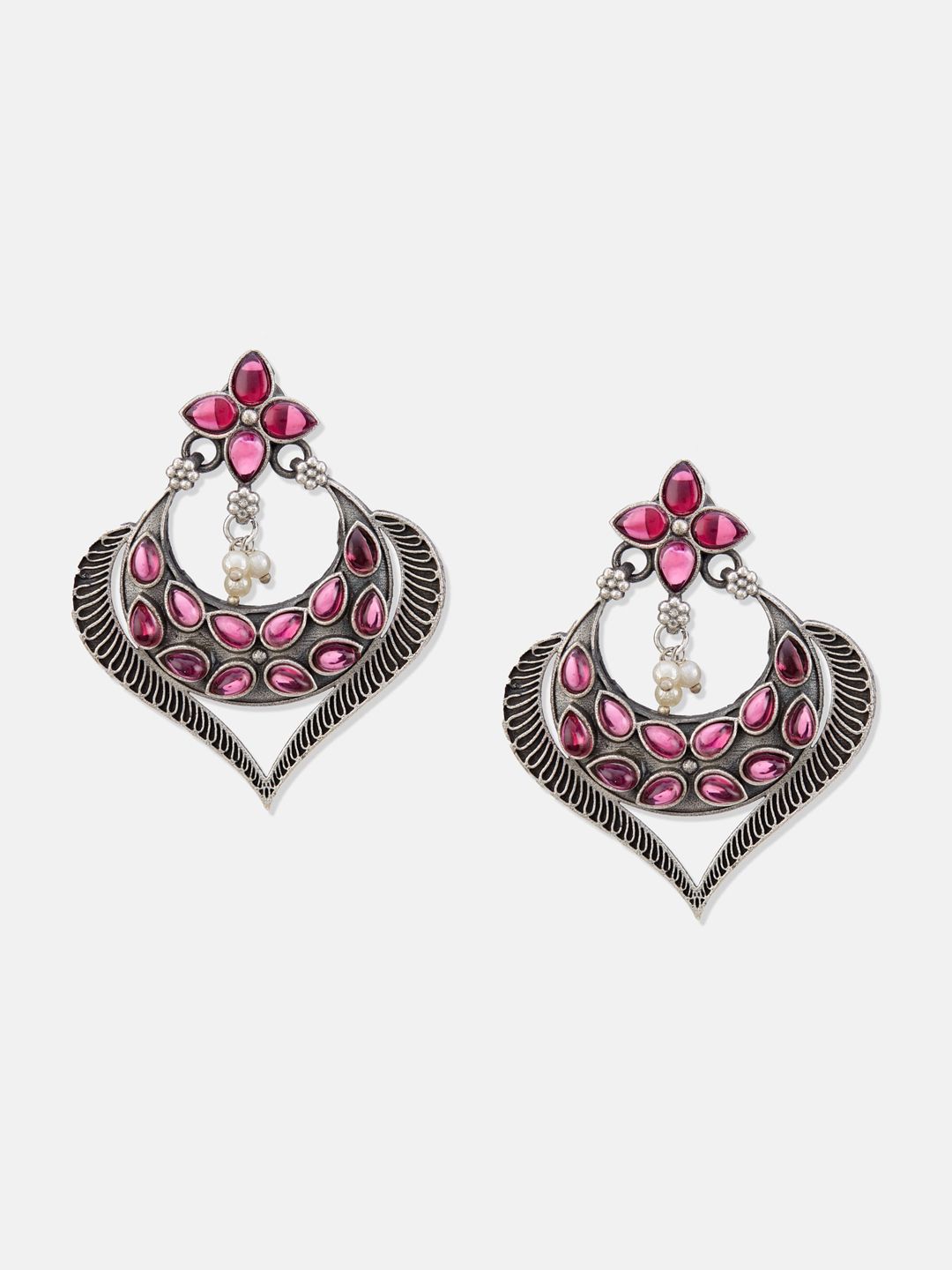 ATIBELLE Set of 2 Gold-Silver Plated Kundan-Studded Brass Contemporary Chandbalis