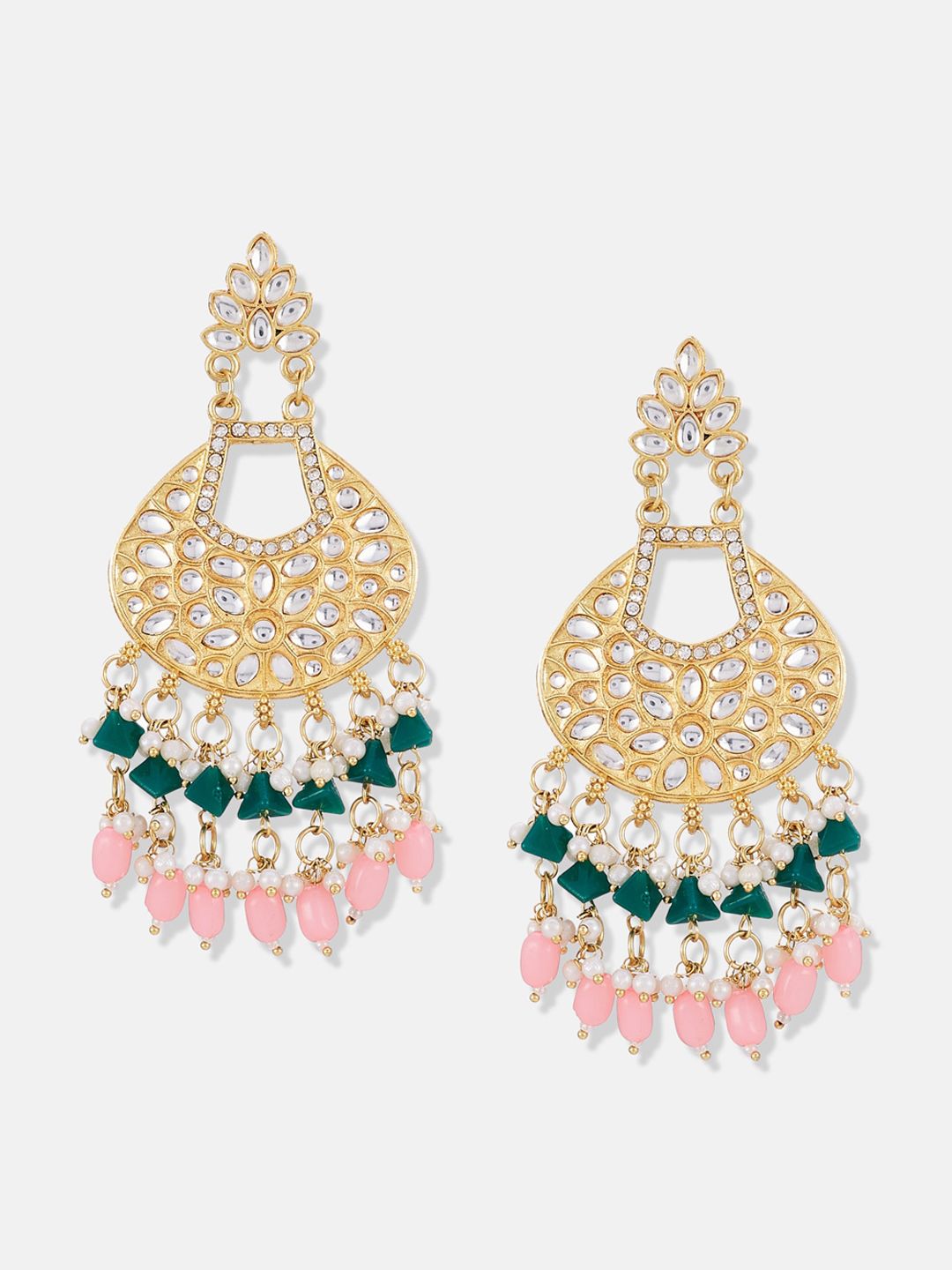 ATIBELLE Set of 2 Gold-Silver Plated Kundan-Studded Brass Contemporary Chandbalis