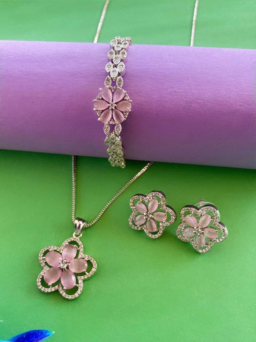 ATIBELLE Silver-Plated Cubic Zirconia Stone Studded Jewellery Set