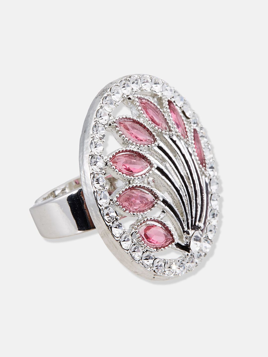 ATIBELLE Silver-Plated Stone Studded Finger Ring