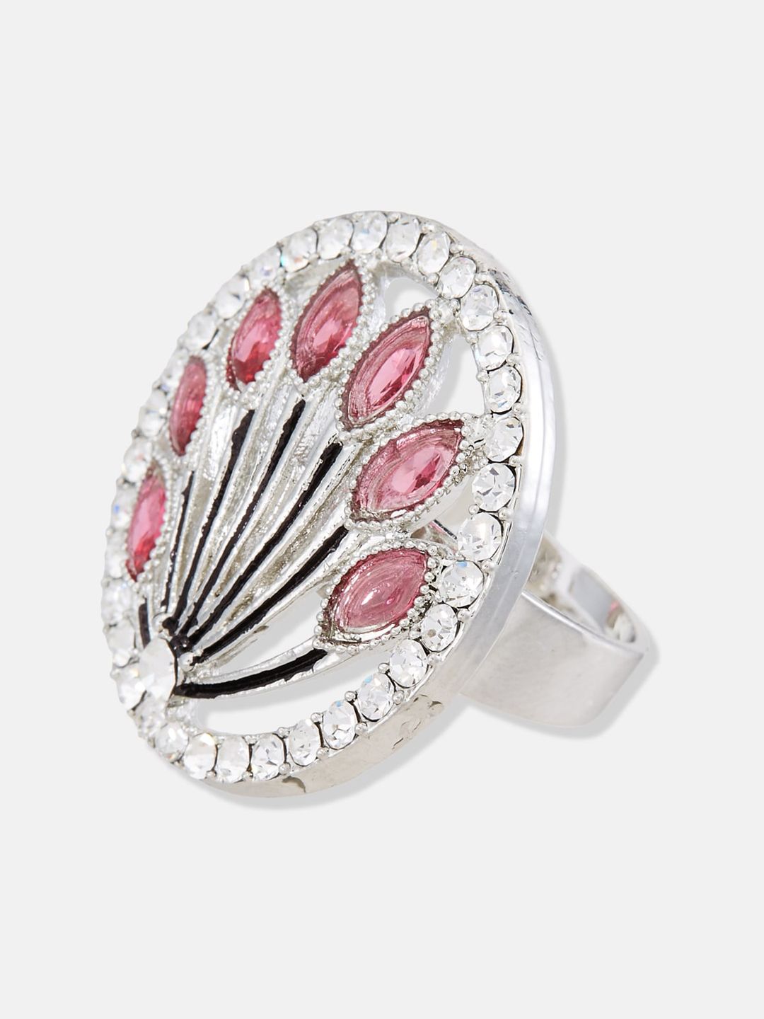 ATIBELLE Silver-Plated Stone Studded Finger Ring
