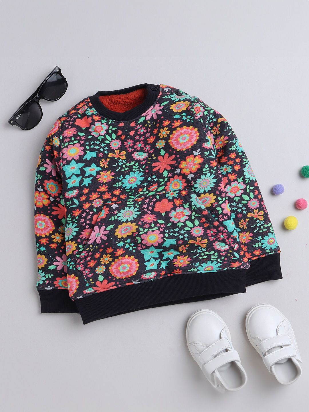 Yellow Apple Girls Floral Printed Woollen Pullover Sweatshirt-picture-25