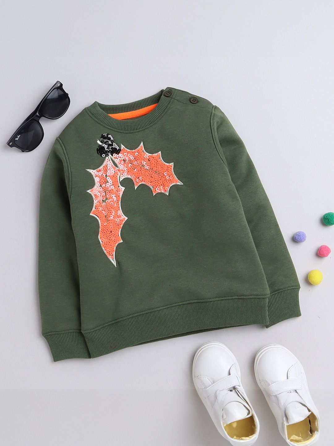 Yellow Apple Girls Graphic Printed Embellished Woollen Pullover Sweatshirt-picture-26