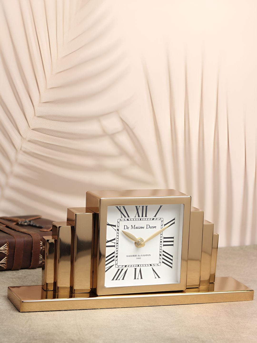 Decor de Maison Gold-Toned Metal Rectangle Vintage Table Clock-image-47