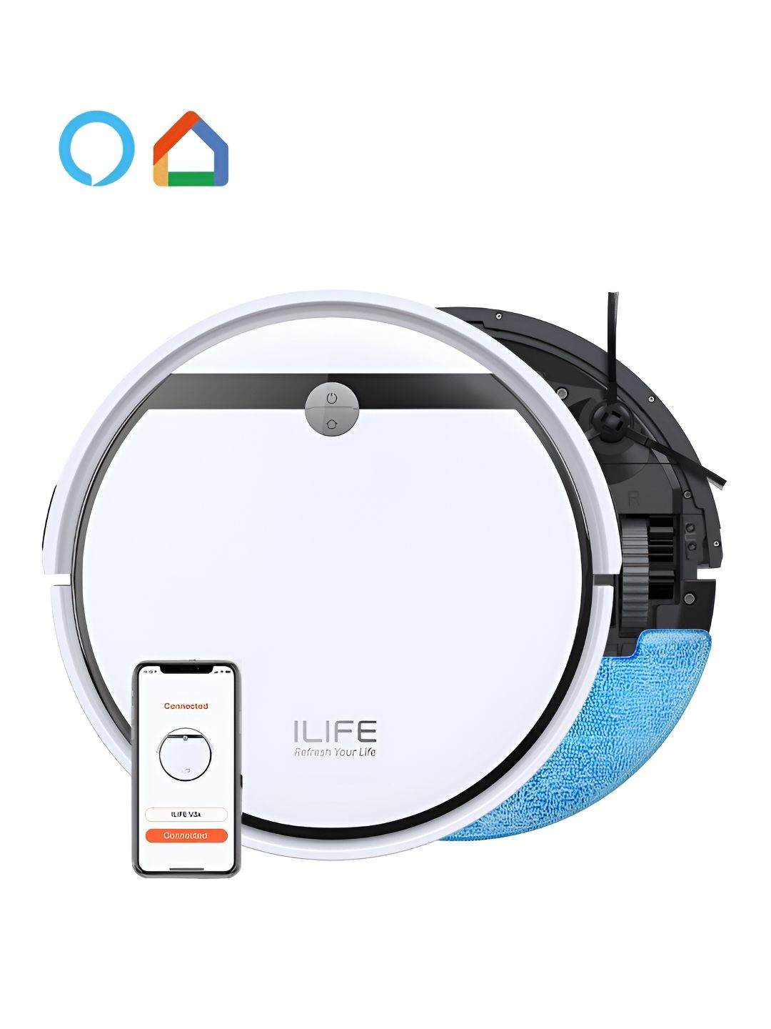 ILIFE White & Black V3x 2-in-1 Robotic Vacuum Cleaner