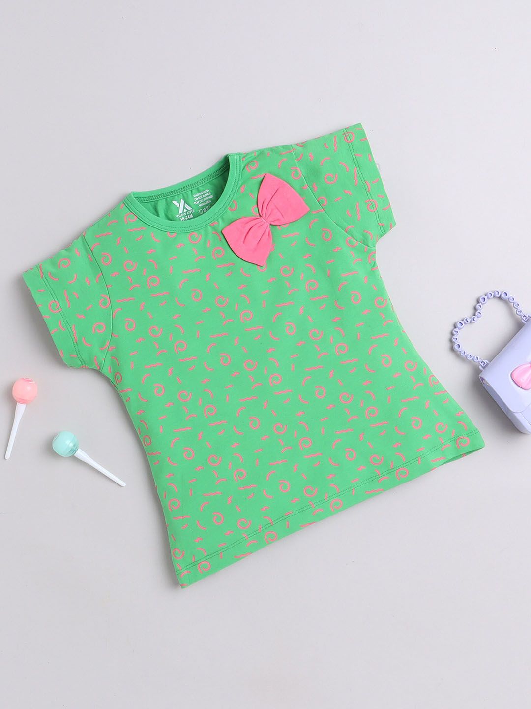 Yellow Apple Girls Conversational Printed Cotton T-shirt-picture-35