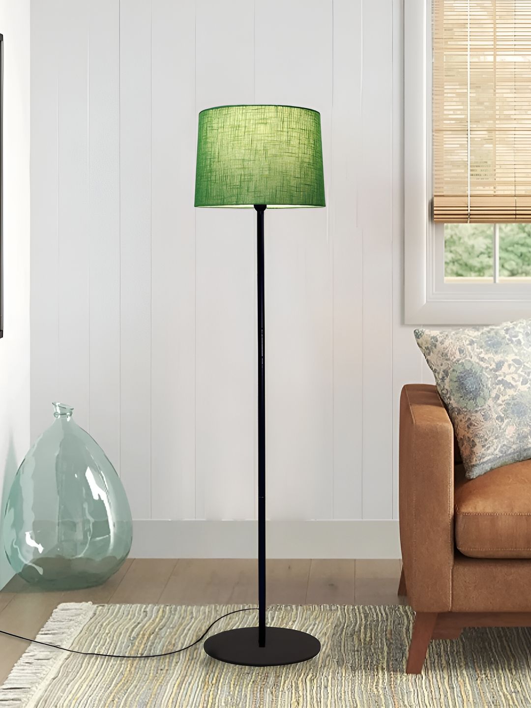Homesake Green & Black Mid-Century Metal Pole Lamp with Jute Shade-image-46