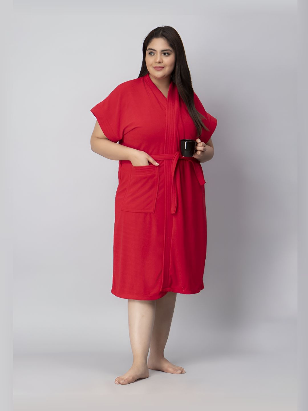 HotGown Red Half Sleeves Bath Robe-image-26