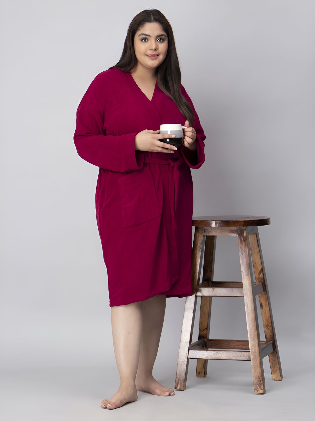 HotGown Maroon Pure Terry Cotton Full Sleeves Bathrobe-picture-44