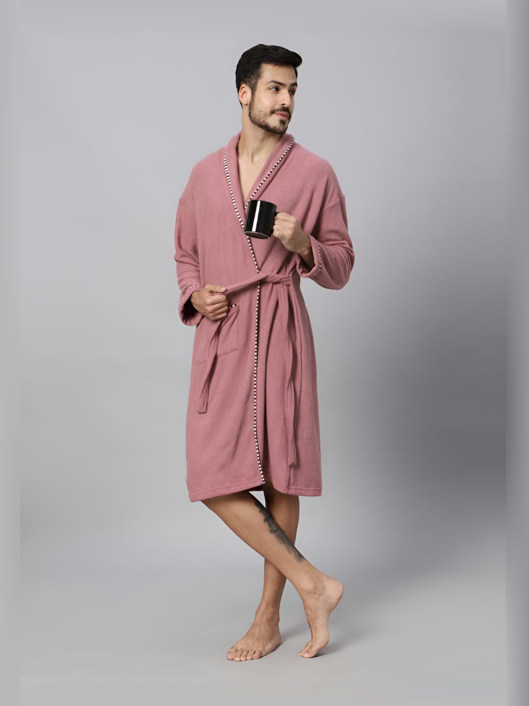 HotGown Mauve Pure Terry Cotton Full Sleeves Bathrobe-image-20