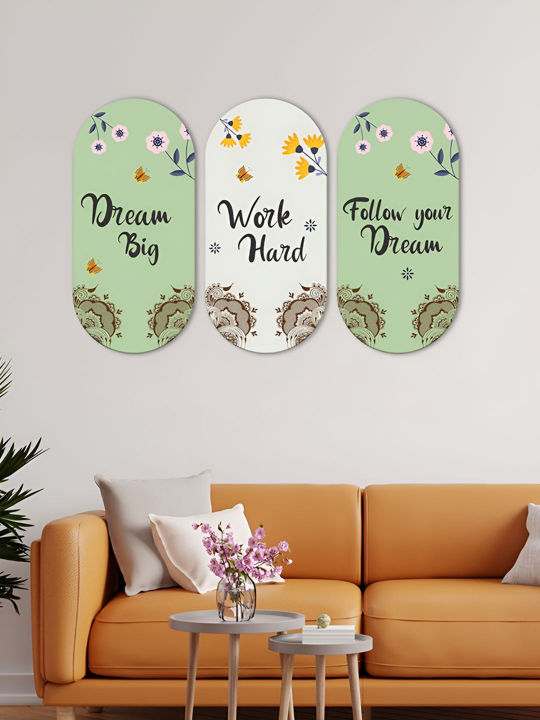 ArtVibes Green & White 3 Pcs Quotes Wooden Wall Hangings-picture-31