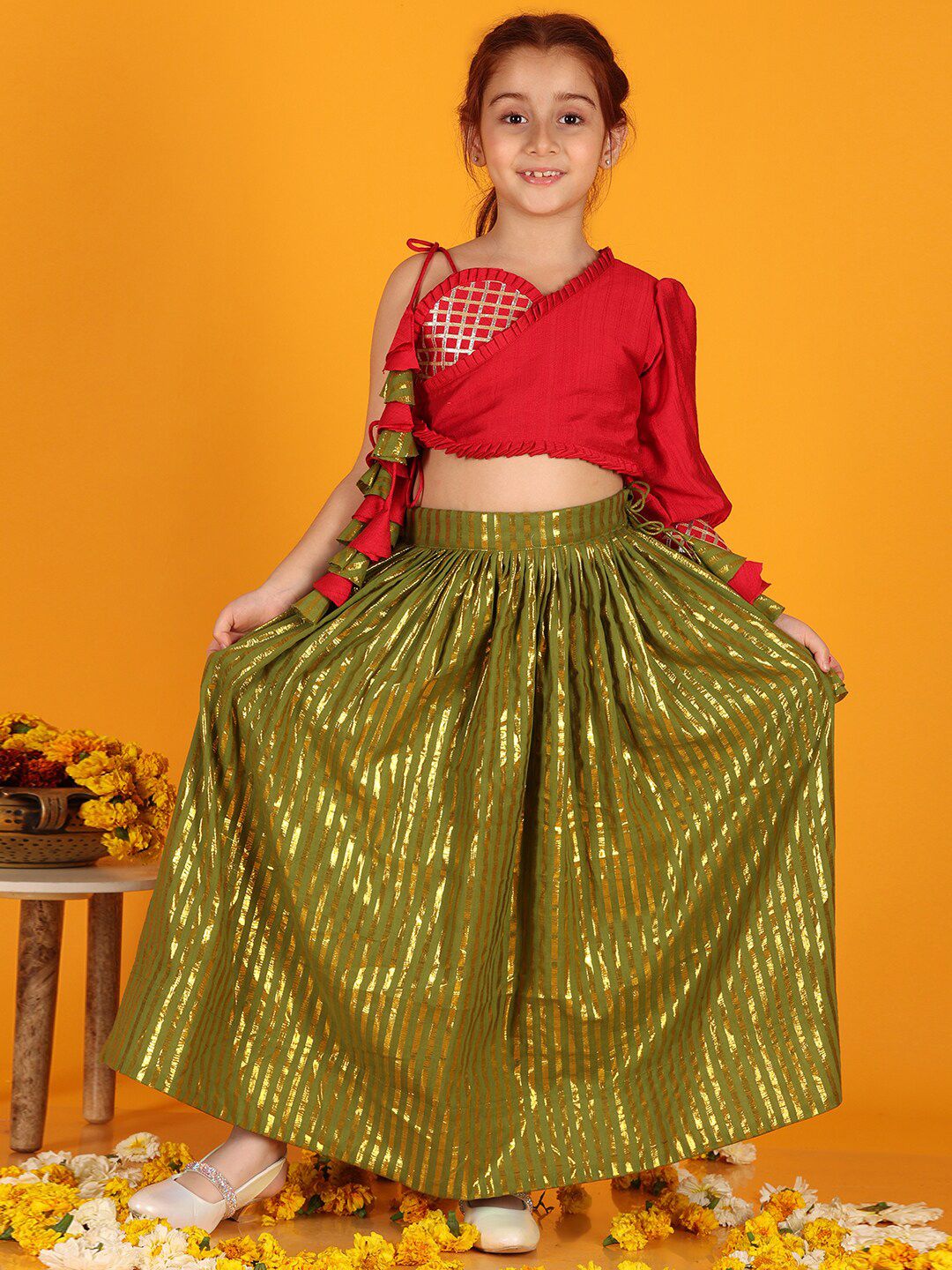 Jilmil Girls One Shoulder Ready to Wear Lehenga & Blouse-picture-18