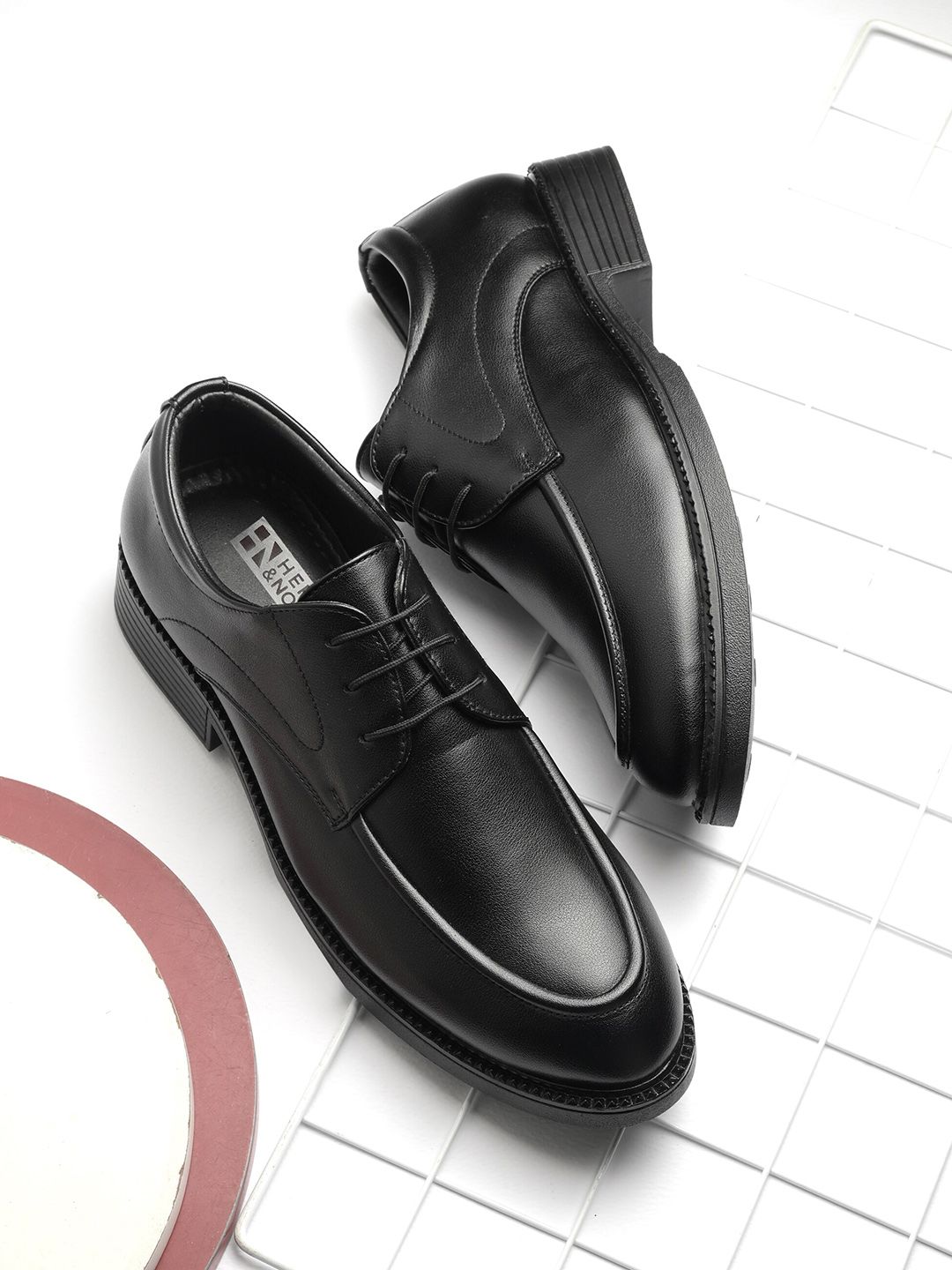 HERE&NOW Men Textured Round Toe Formal Derbys-image-32
