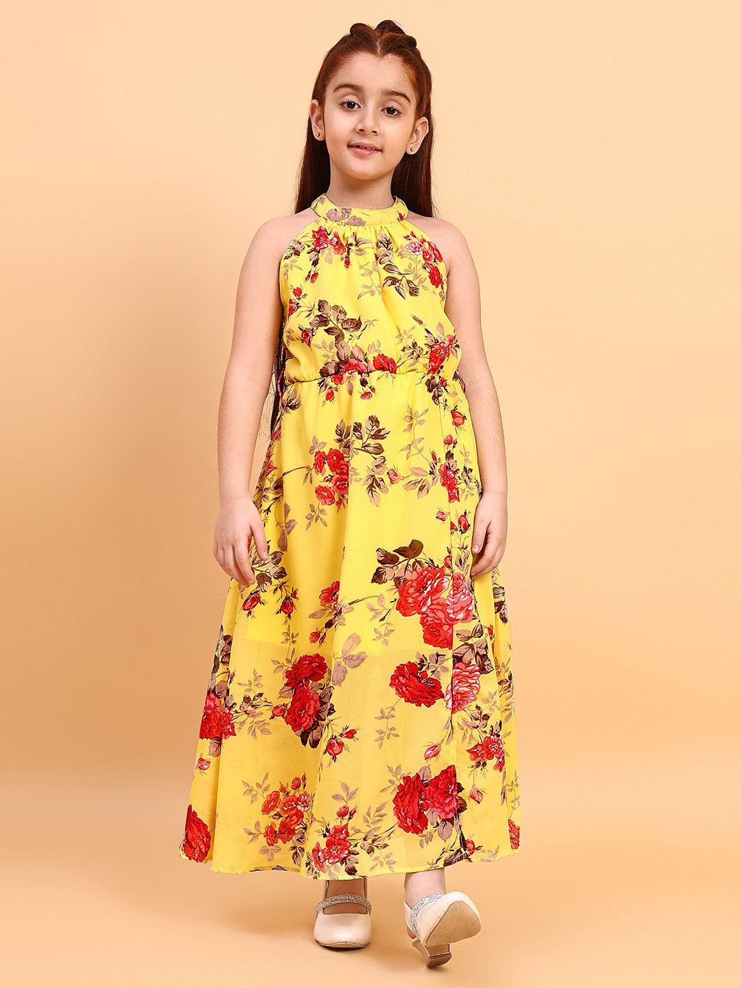 YK Girls Floral Printed Halter Neck Maxi Dress-picture-47
