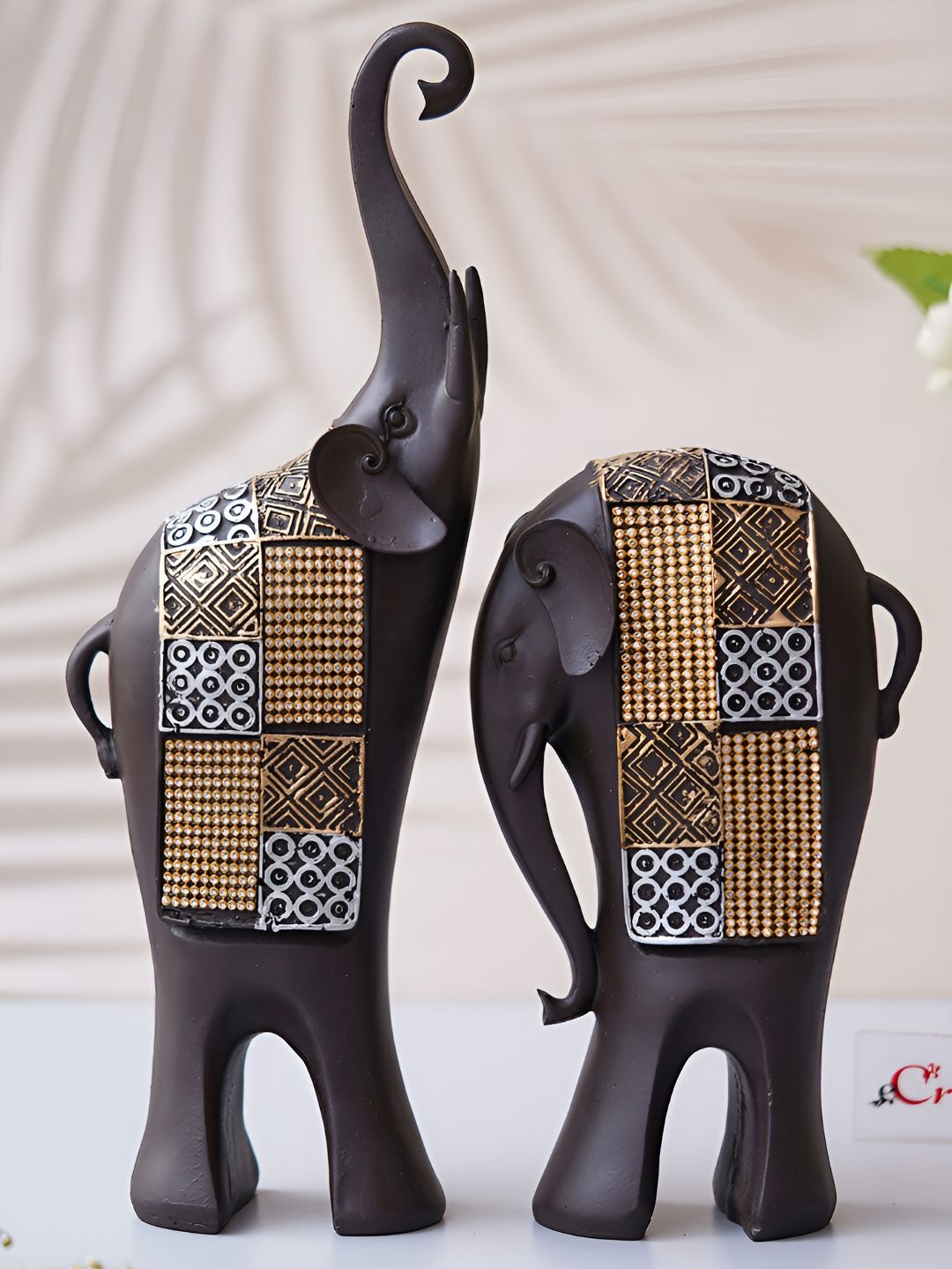 eCraftIndia Brown & Gold toned 2 Pieces Figurine Showpiece