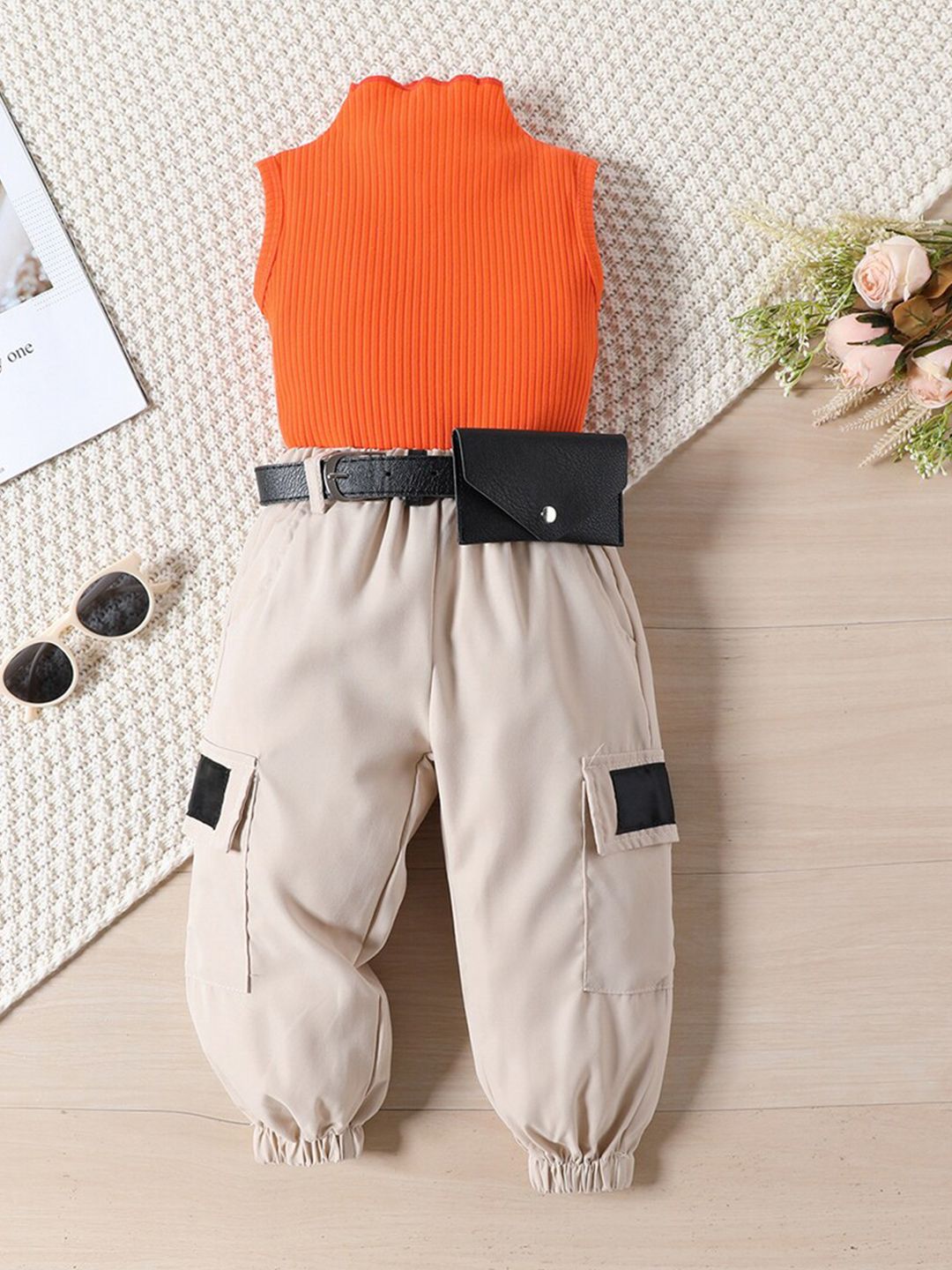 INCLUD Girls Self Design Sleeveless Top With Joggers-picture-29