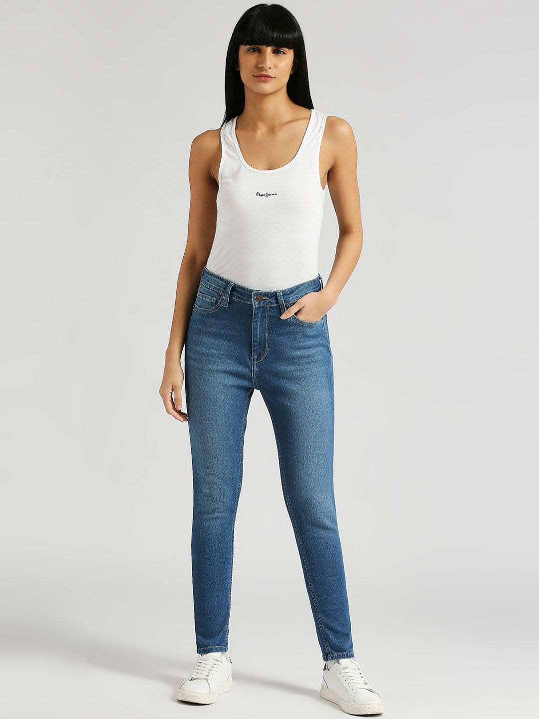 Pepe Jeans Dino Women Skinny Fit High-Rise Clean Look Light Fade Stretchable Jeans
