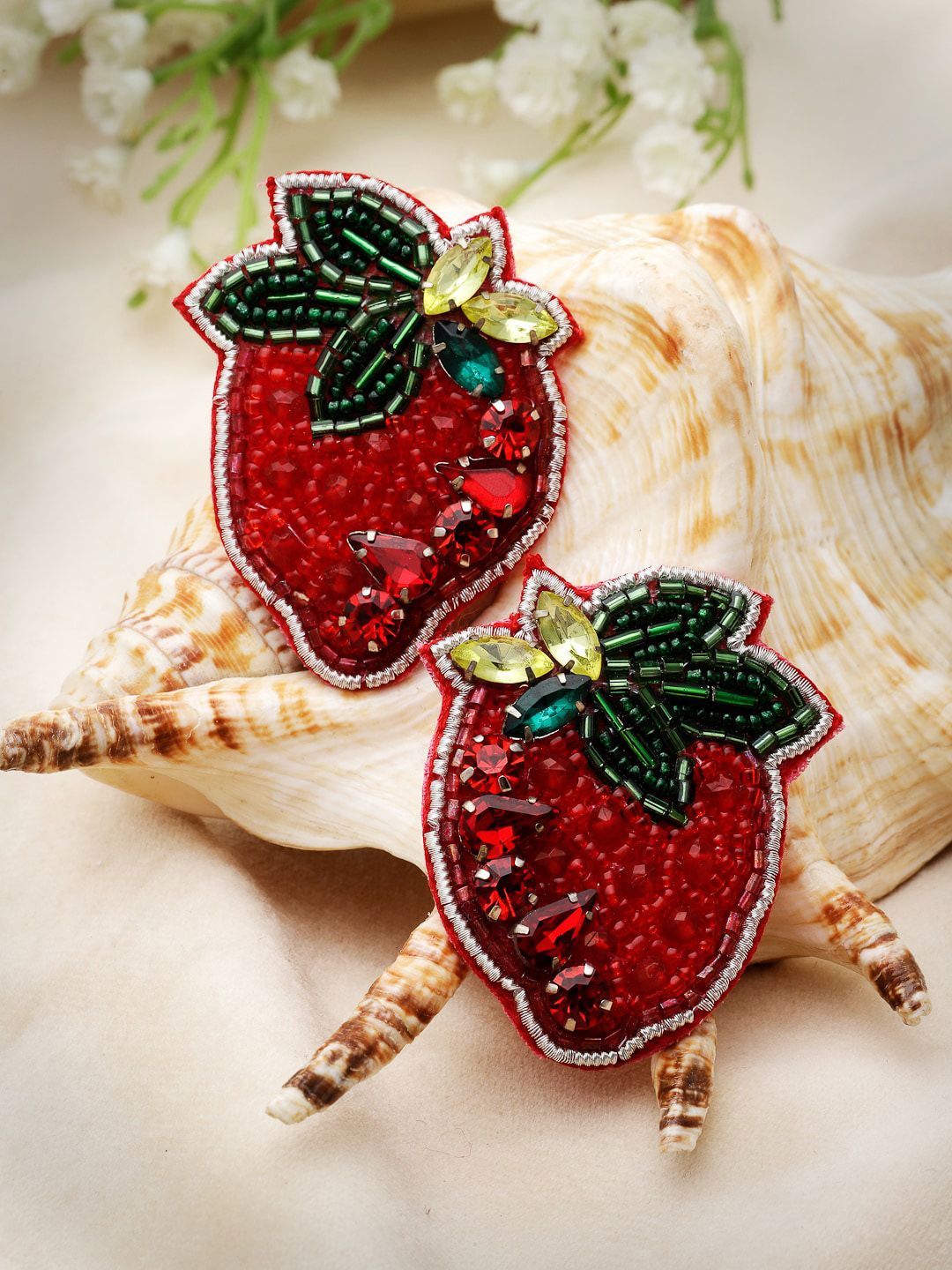 Moedbuille Contemporary Beads & Stones Studded Crystals Strawberry Desig Drop Earrings