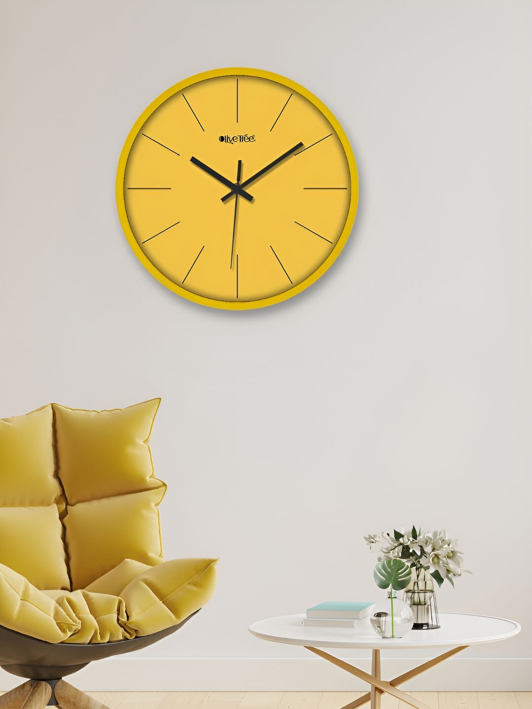 OLIVE TREE Yellow & Black Contemporary Round Wall Clock-picture-42