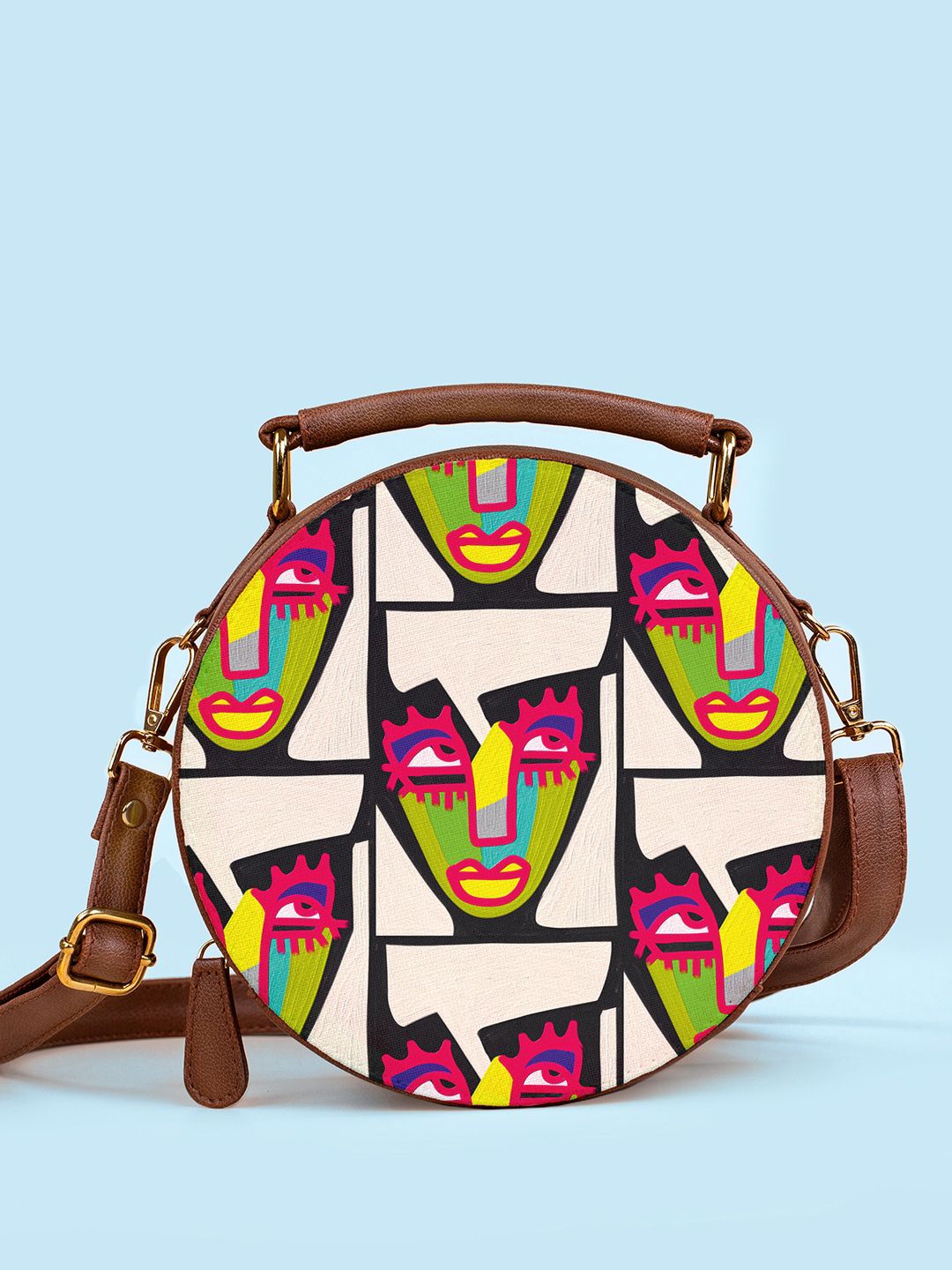 Kalankit Graphic Printed Pure Vegan Leather Round Crossbody Shoulder Sling-picture-37
