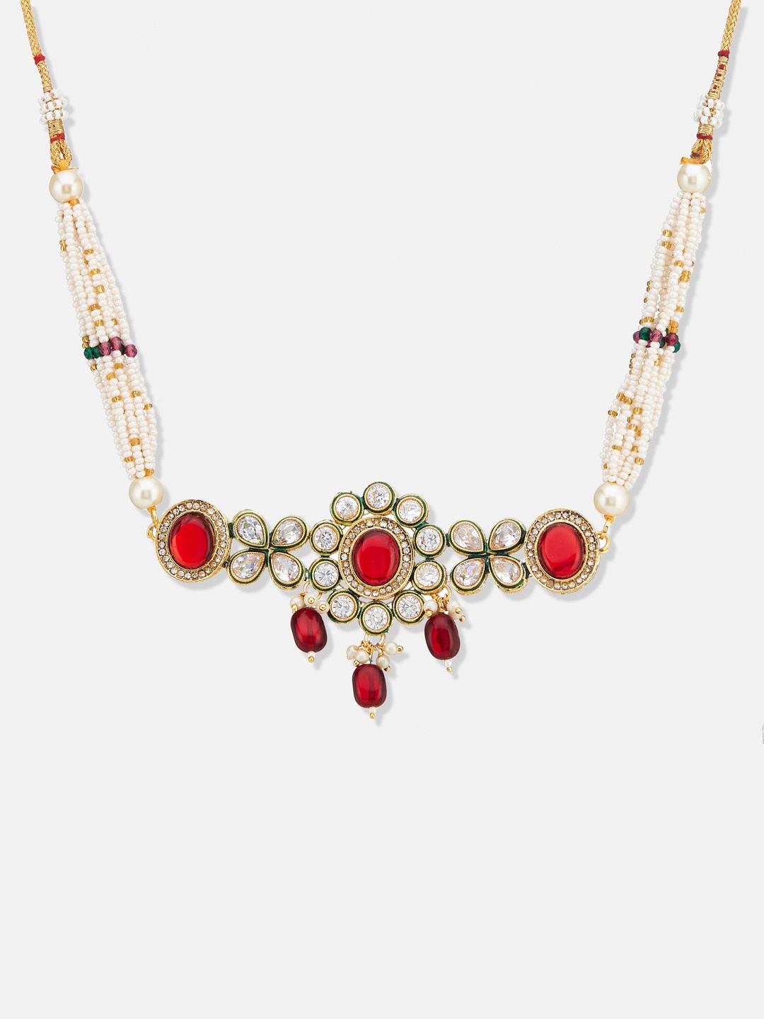 ATIBELLE Gold-Plated Kundan-Studded & Beaded Jewellery Set