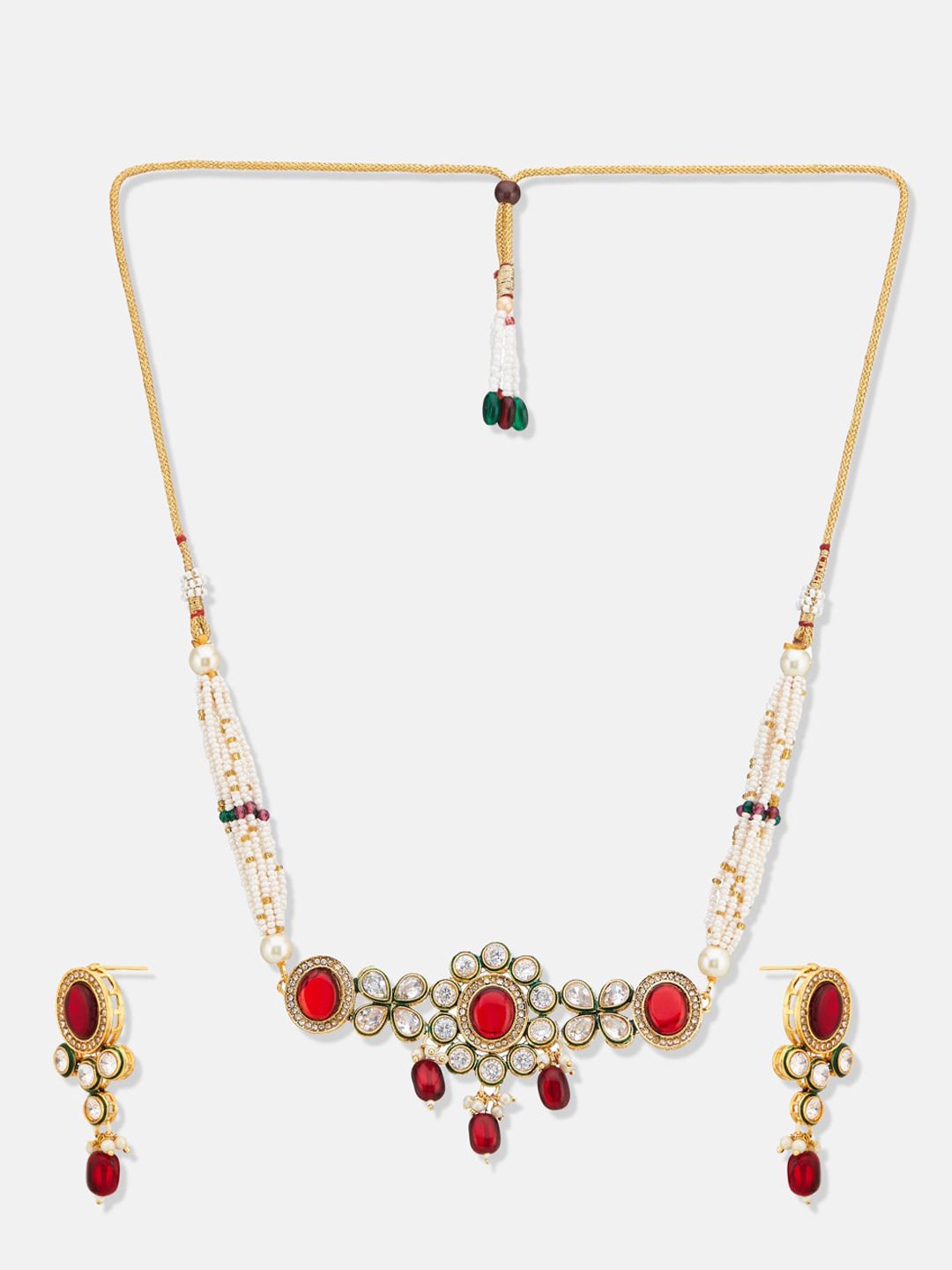 ATIBELLE Gold-Plated Kundan-Studded & Beaded Jewellery Set