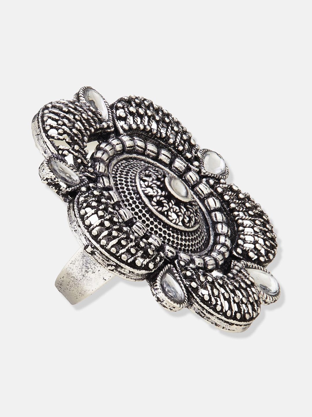 ATIBELLE Silver-Plated Stone-Studded Finger Ring