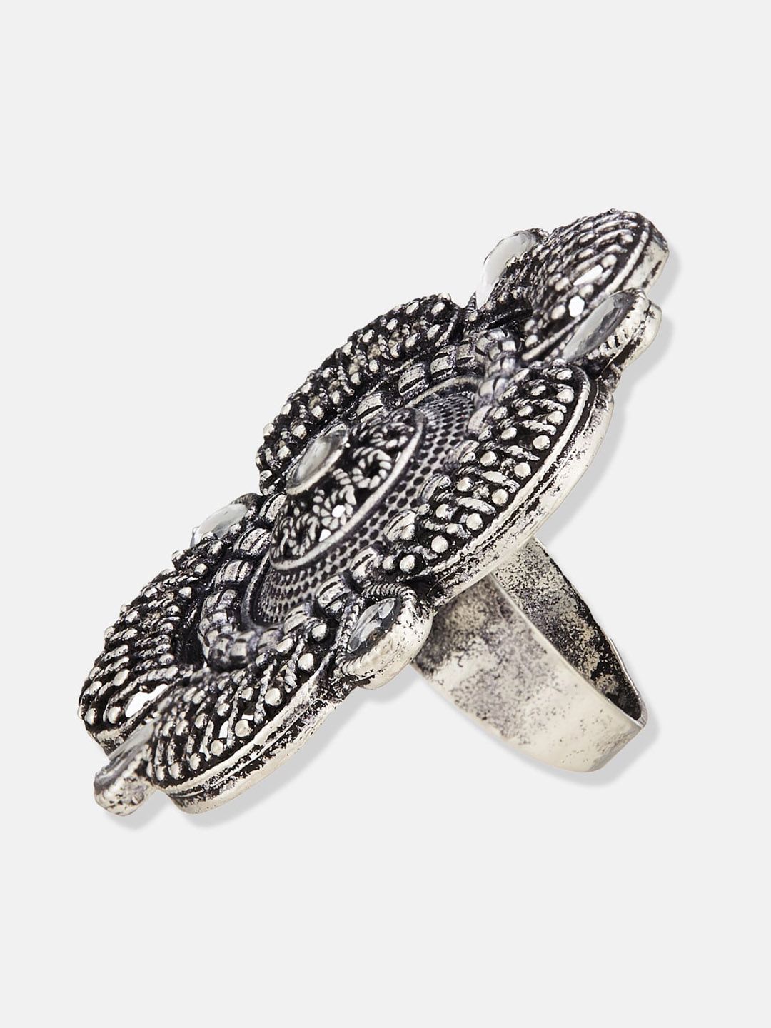 ATIBELLE Silver-Plated Stone-Studded Finger Ring