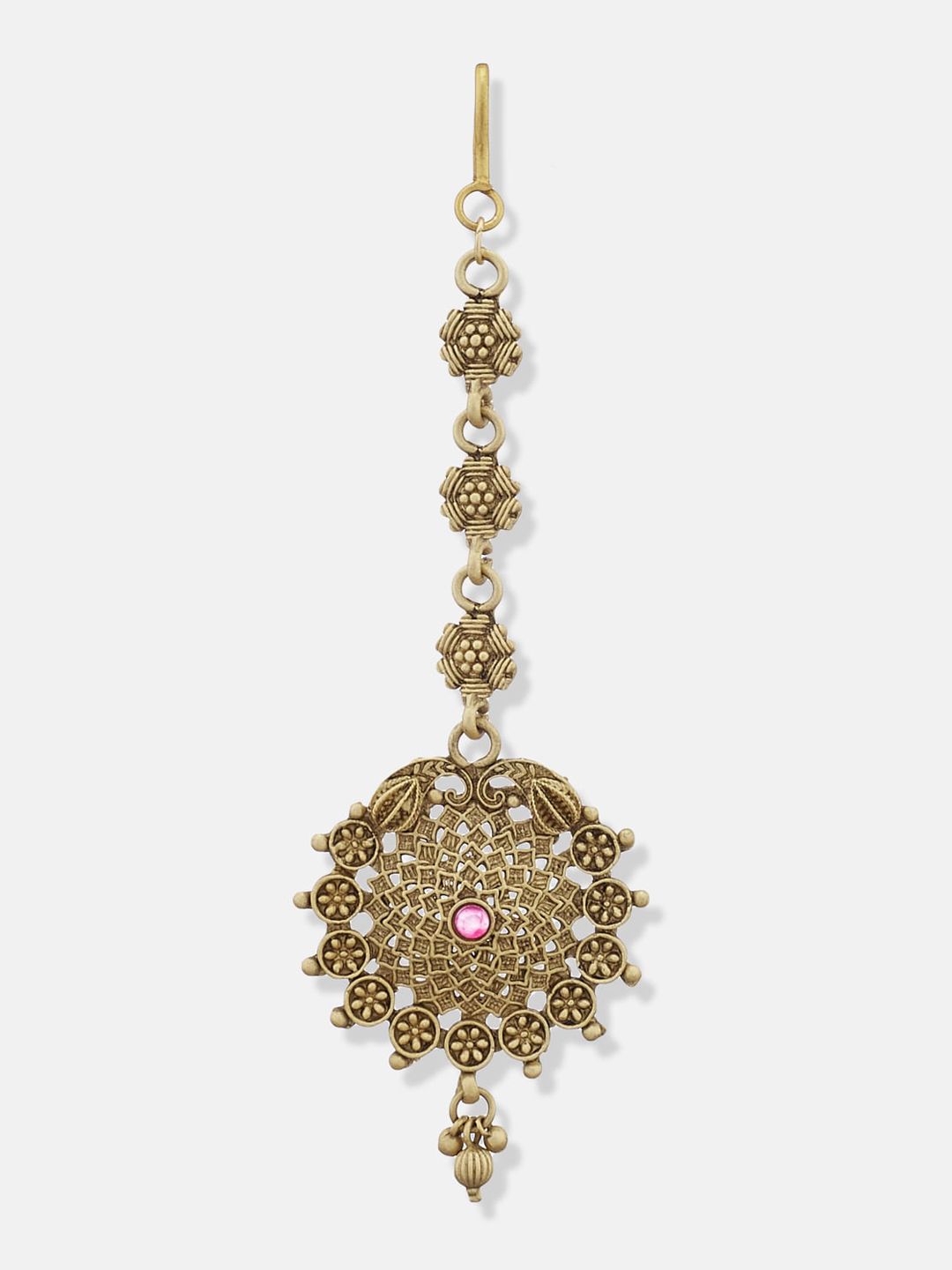 ATIBELLE Gold-Plated Artificial Stones and Beads Studded Maang Tikka Head Jewellery