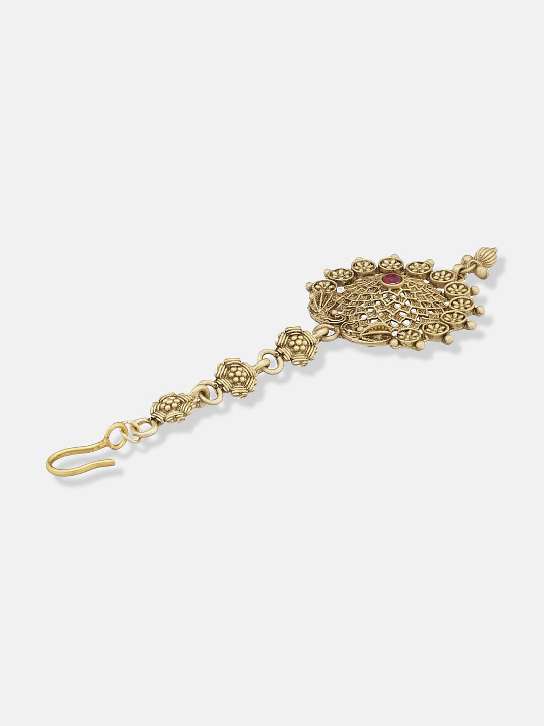 ATIBELLE Gold-Plated Artificial Stones and Beads Studded Maang Tikka Head Jewellery