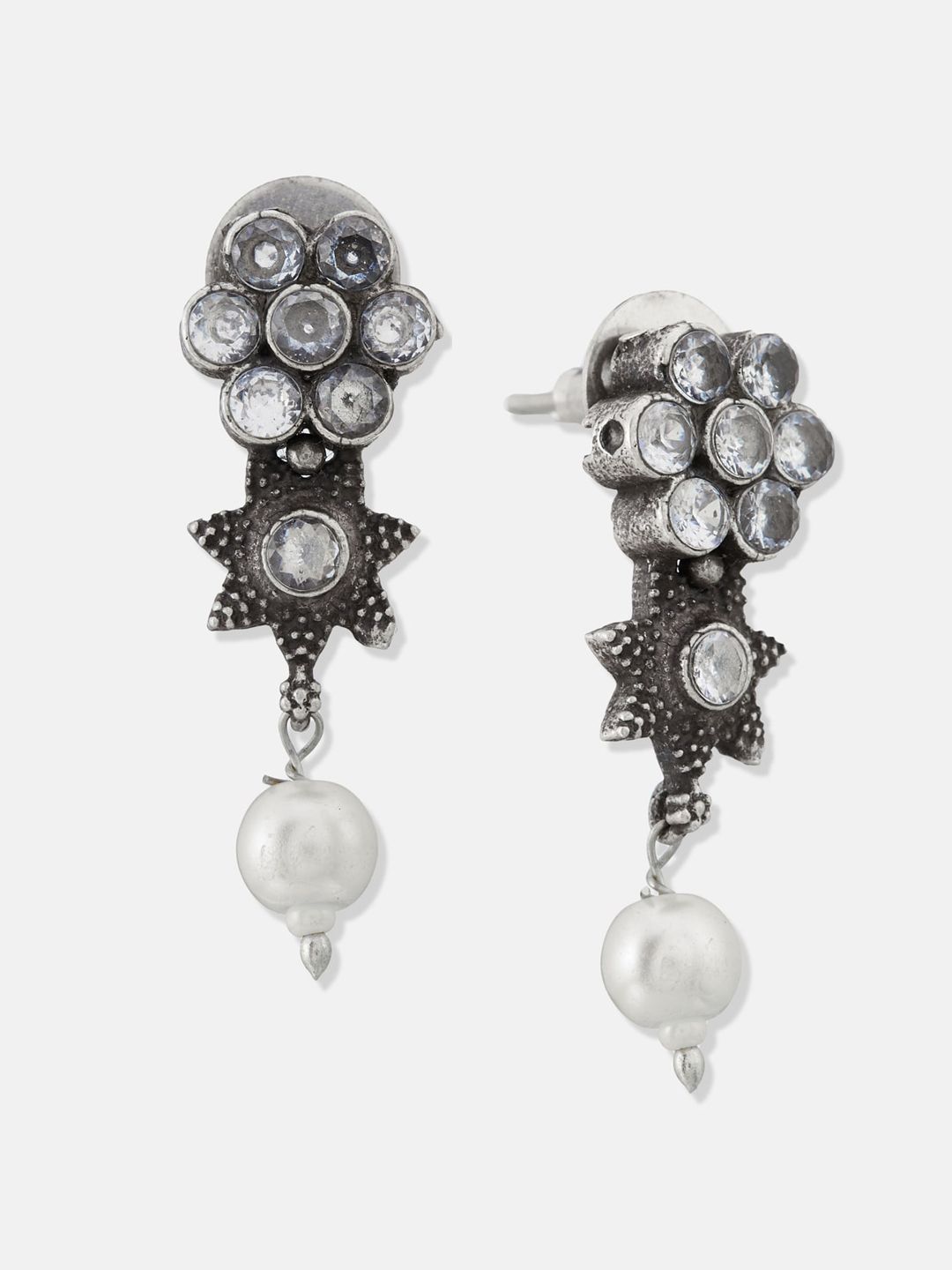 ATIBELLE Silver Plated German Silver Stones Studded & Beaded Jewellery Set