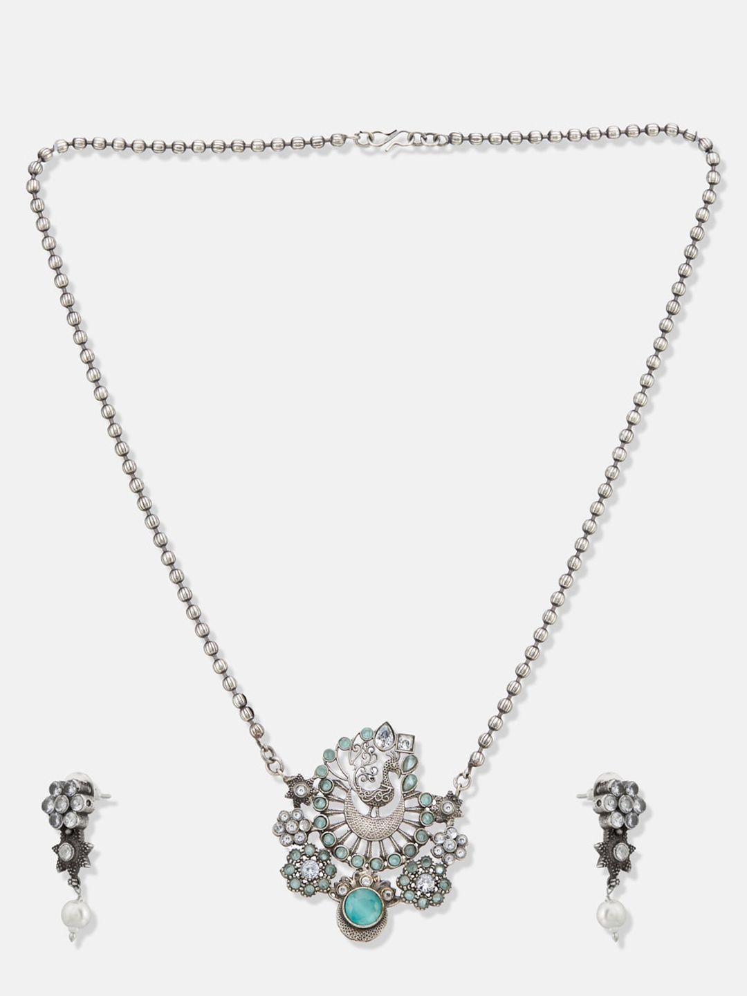 ATIBELLE Silver Plated German Silver Stones Studded & Beaded Jewellery Set