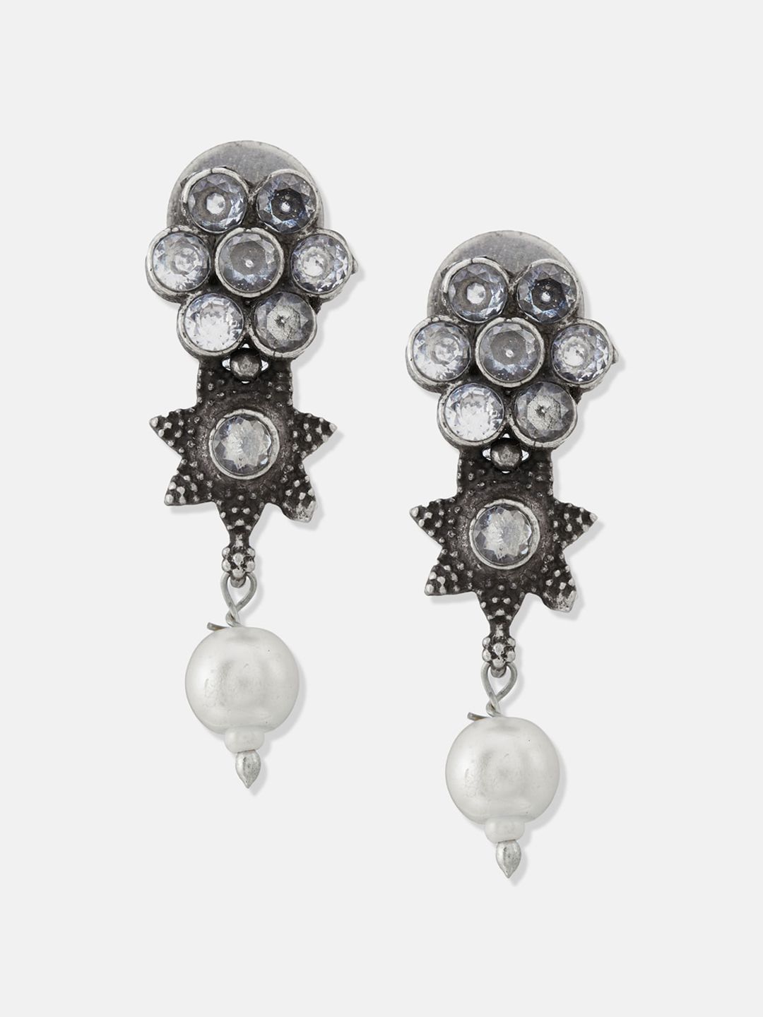 ATIBELLE Silver Plated German Silver Stones Studded & Beaded Jewellery Set