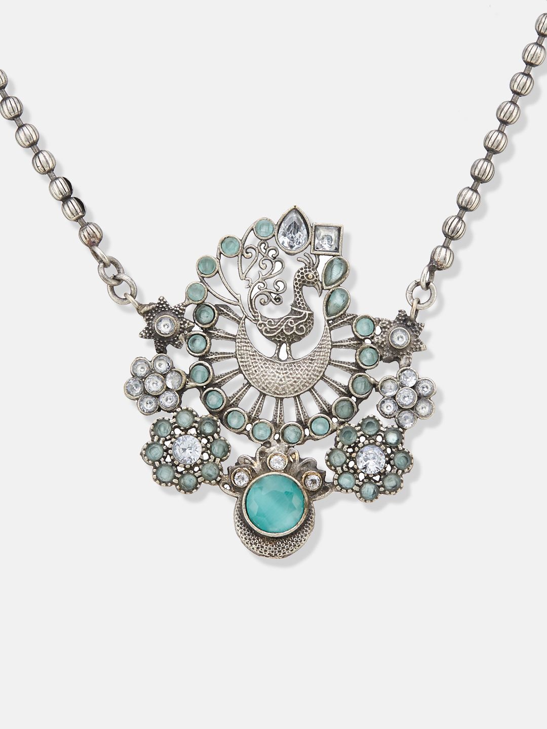 ATIBELLE Silver Plated German Silver Stones Studded & Beaded Jewellery Set