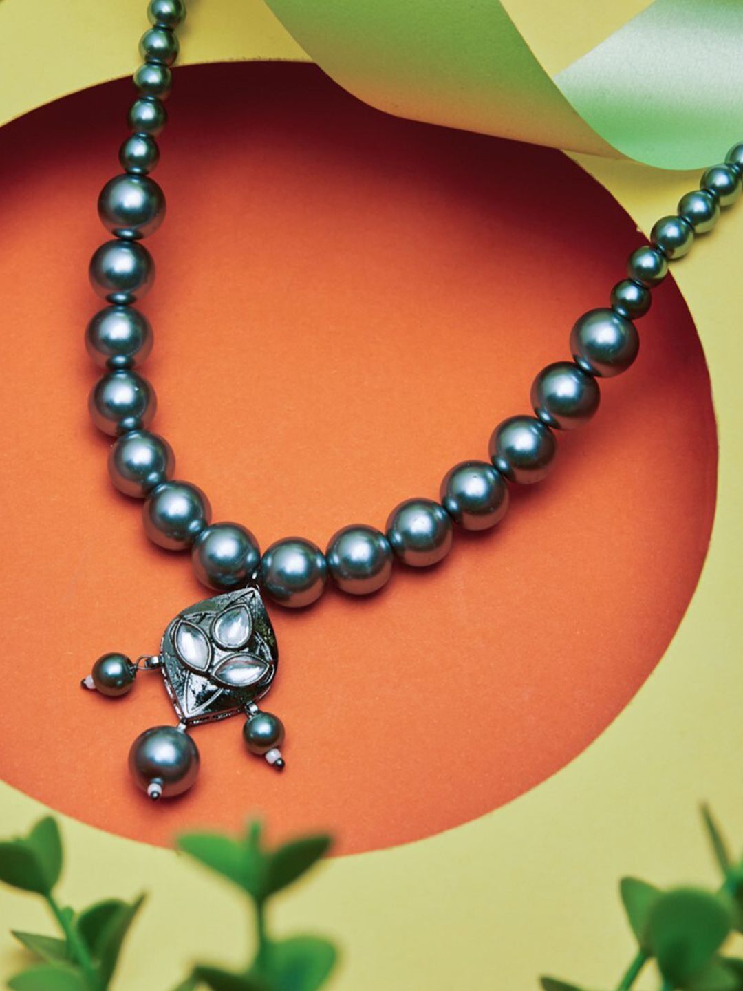 ATIBELLE Silver-Plated Kundan Necklace