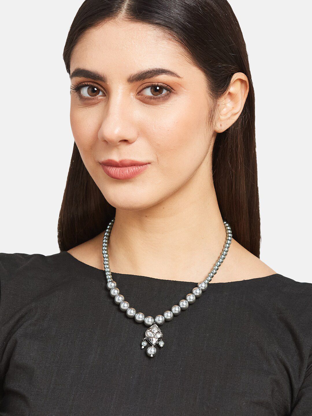 ATIBELLE Silver-Plated Kundan Necklace