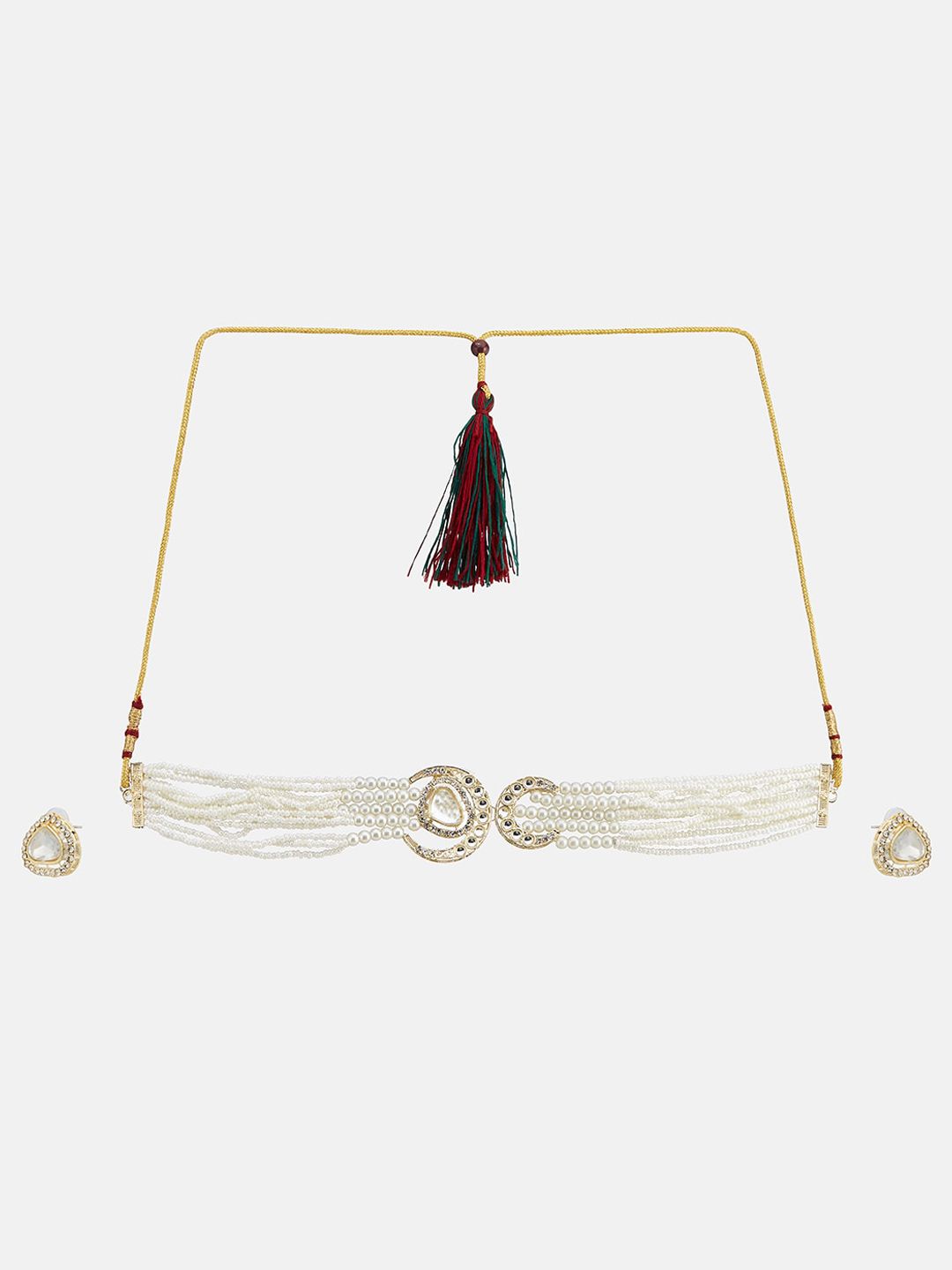 ATIBELLE Gold-Plated Kundan-Studded & Beaded Jewellery Set
