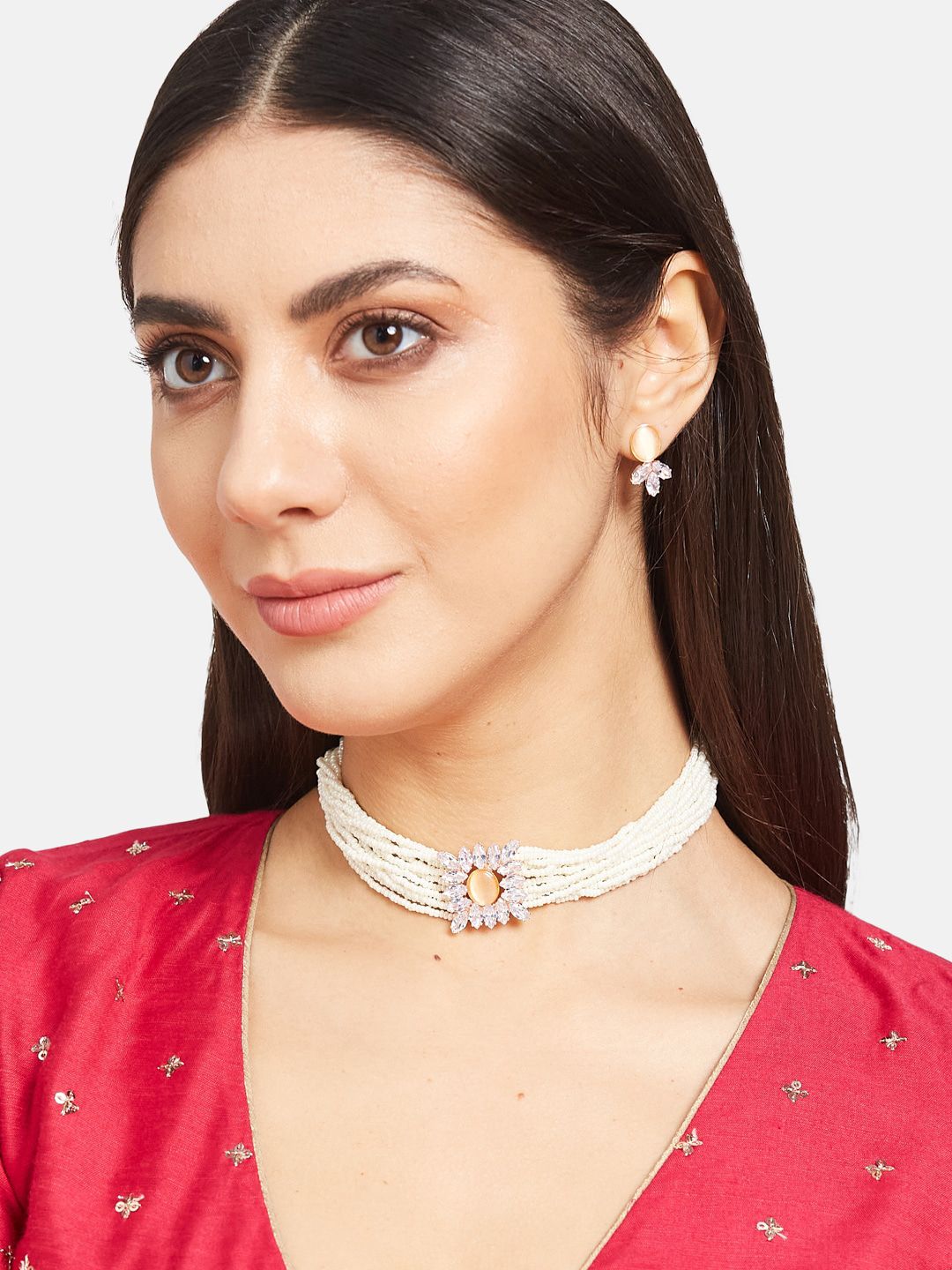 ATIBELLE Rose Gold Plated & Cubic Zirconia Studded Jewellery Set