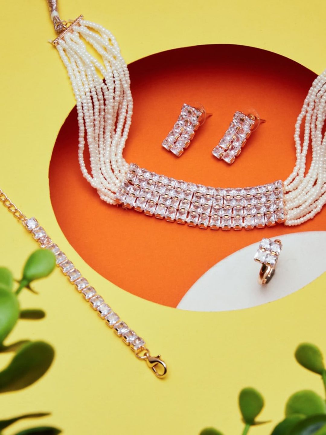 ATIBELLE Rose Gold Plated Cubic Zirconia Studded Jewellery Set