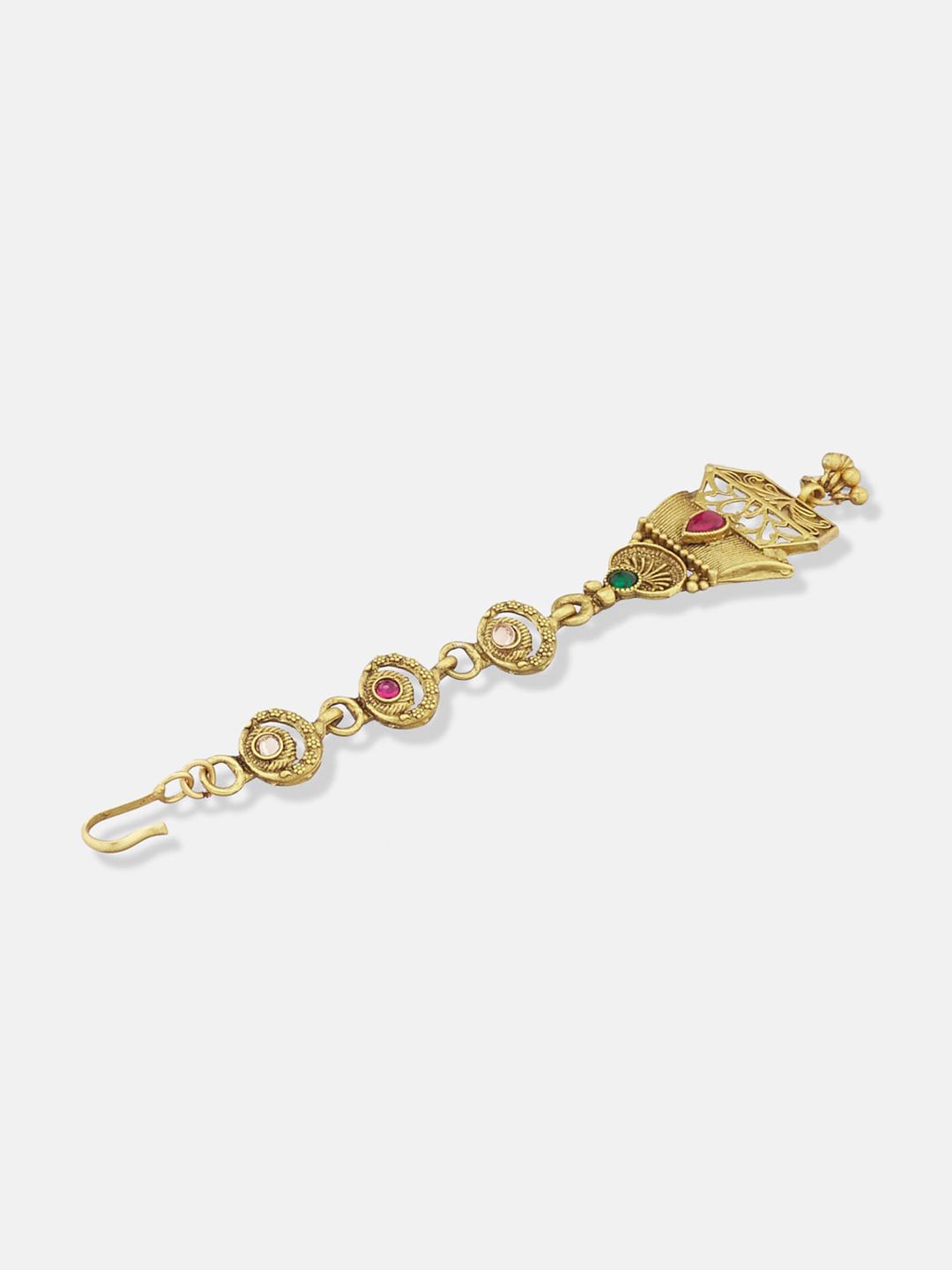 ATIBELLE Gold-Plated Artificial Stones and Beads Studded Maang Tikka Head Jewellery