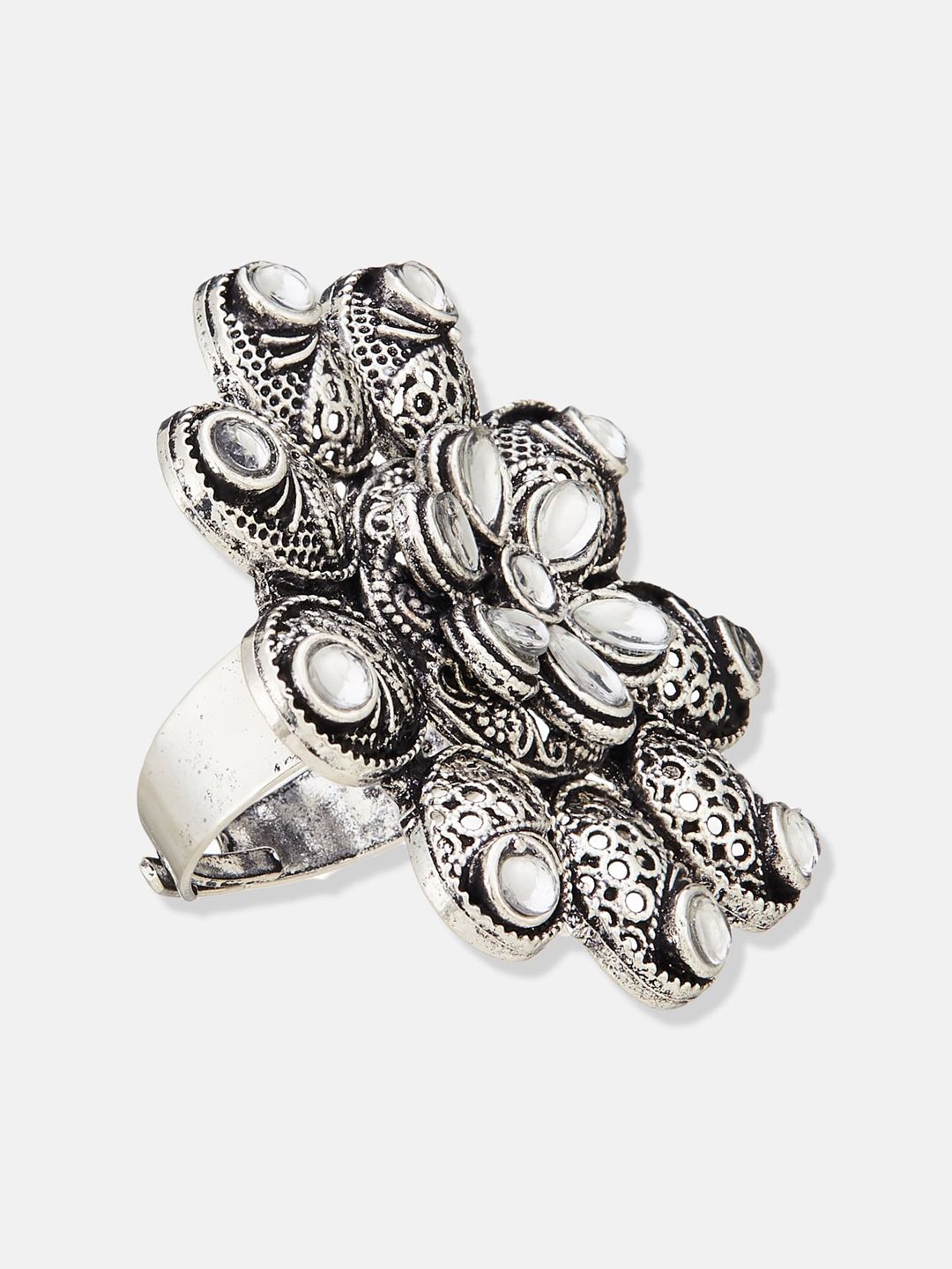 ATIBELLE Silver-Plated Stones-Studded Finger Ring