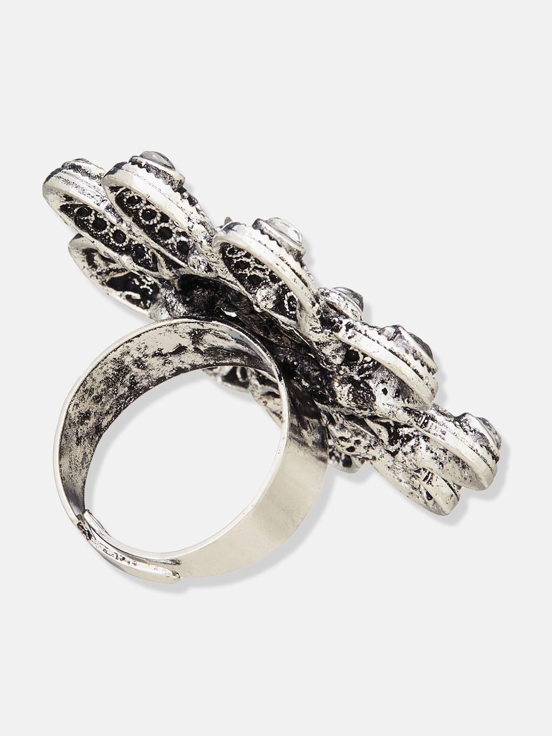 ATIBELLE Silver-Plated Stones-Studded Finger Ring