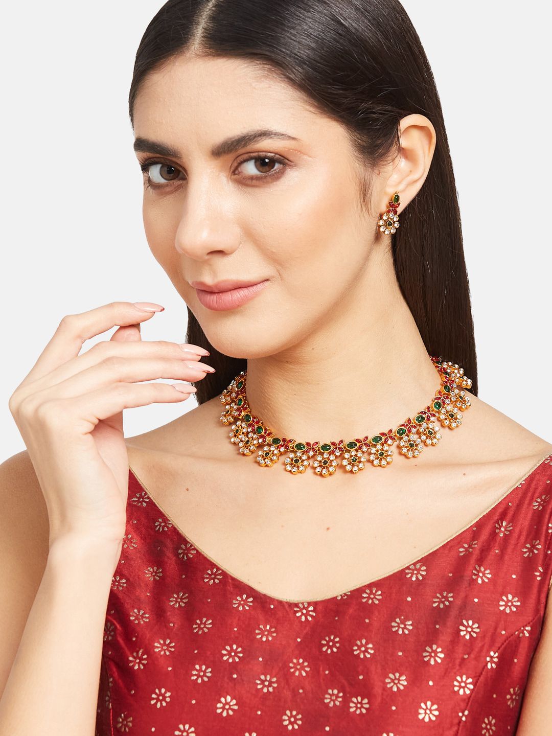 ATIBELLE Gold-Plated Stones-Studded Jewellery Set