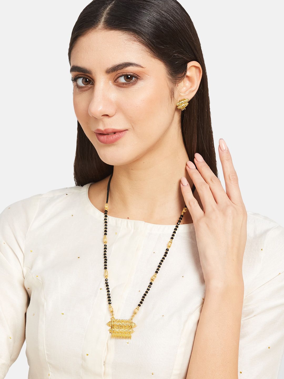 ATIBELLE Gold-Plated Stones Studded and Beaded Mangalsutra