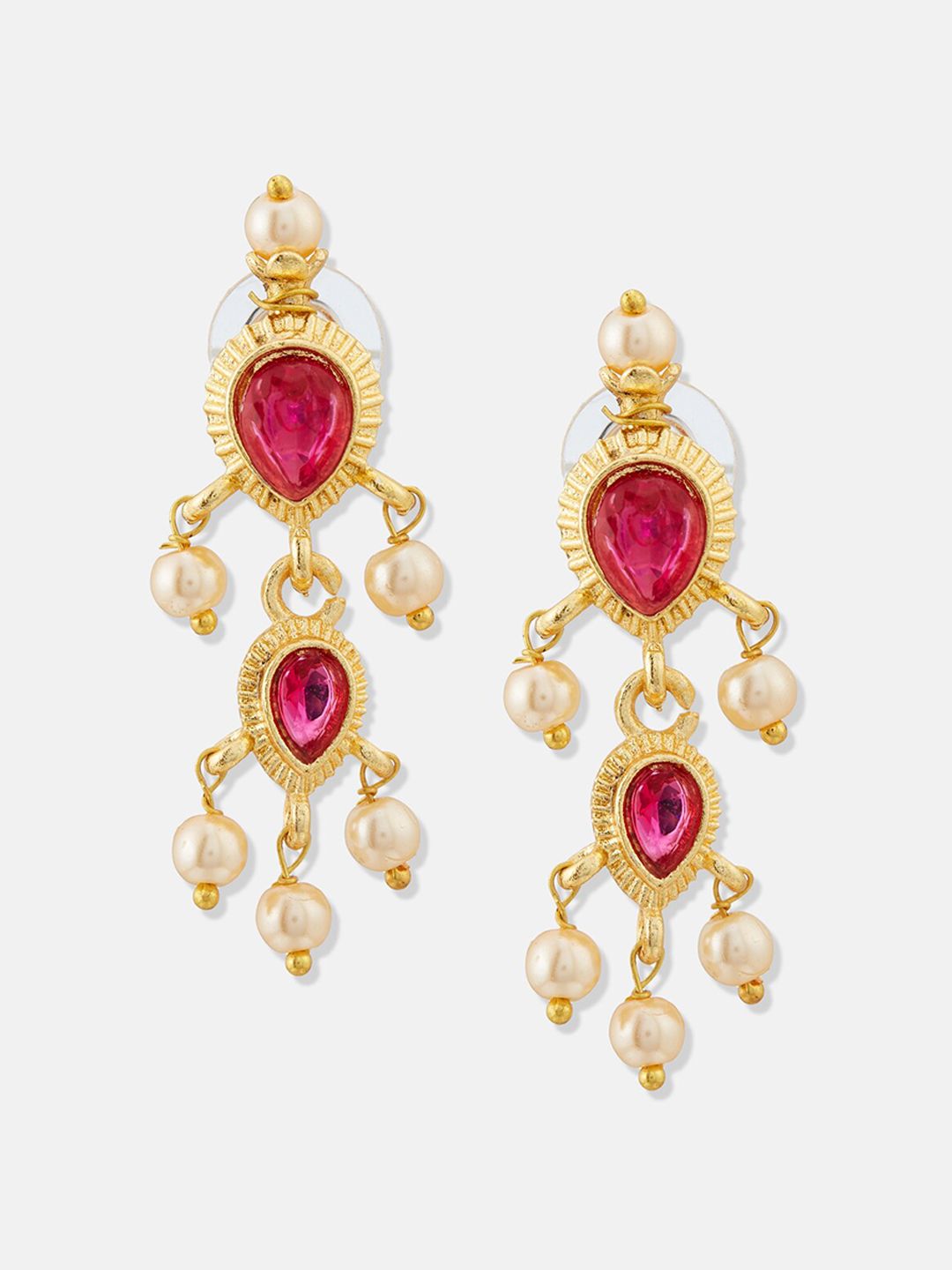 ATIBELLE Gold-Plated Stones Studded and Beaded Floral Shaped Mangalsutra