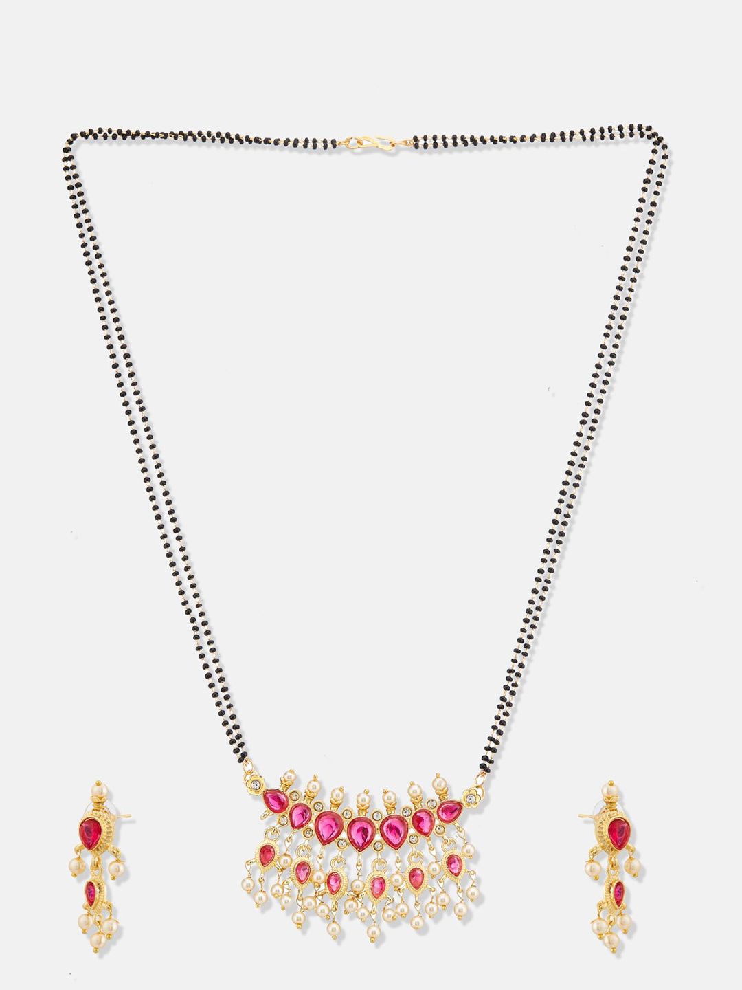 ATIBELLE Gold-Plated Stones Studded and Beaded Floral Shaped Mangalsutra