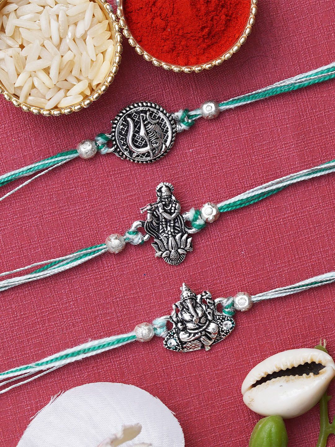eCraftIndia Unisex Set of 3 Lord Shiva & Ganesha Rakhi-picture-37
