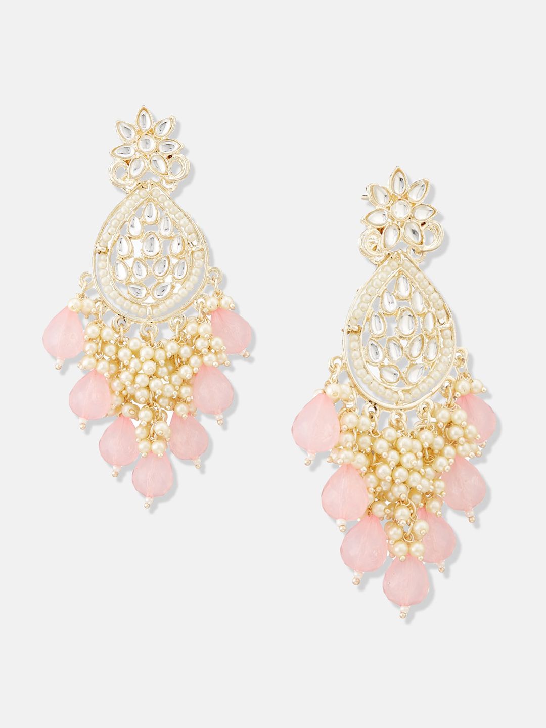 ATIBELLE Gold-Plated Kundan Studded Beaded Classic Chandbalis